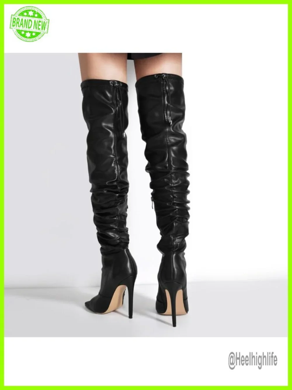 Stiletto Heel Zip Knee/Thigh High Boots Open Toe Rhinestone Lace Up